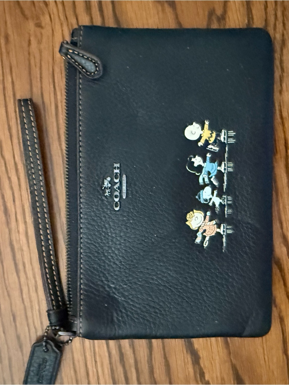 Coach Black Leather Wristlet with Colorful Character Graphic